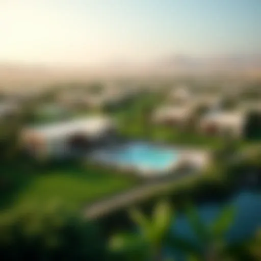 Aerial view of Damac Hills showcasing lush landscapes and luxurious villas