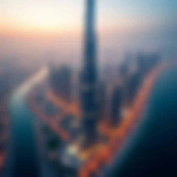 Aerial view of Emaar Tower within Dubai's skyline