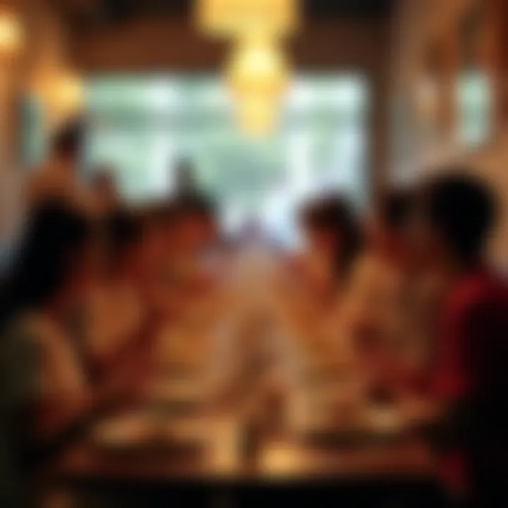 A bustling scene of patrons enjoying their meals in an Indian eatery