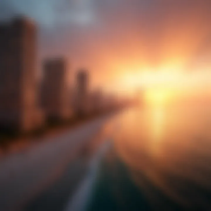 Panoramic view of Jumeirah Beach Residence at sunset