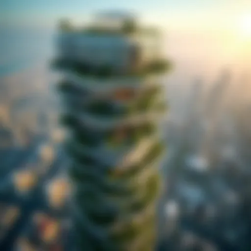 Aerial view of a sky garden building in Dubai