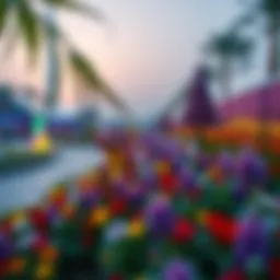 A panoramic view of the Dubai Miracle Garden showcasing vibrant flower displays.