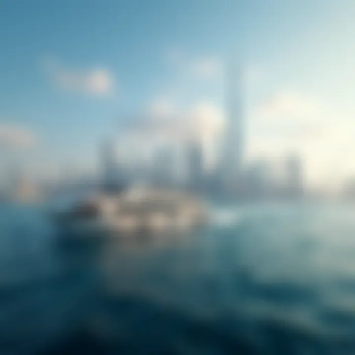 The stunning skyline of Dubai viewed from a ferry, showcasing iconic buildings