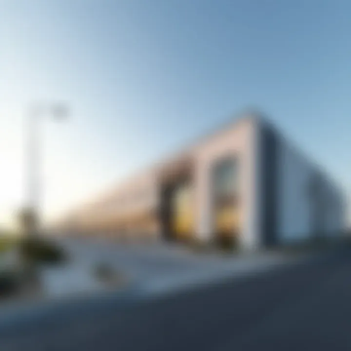 Warehouse exterior in Ras Al Khor showcasing modern architecture