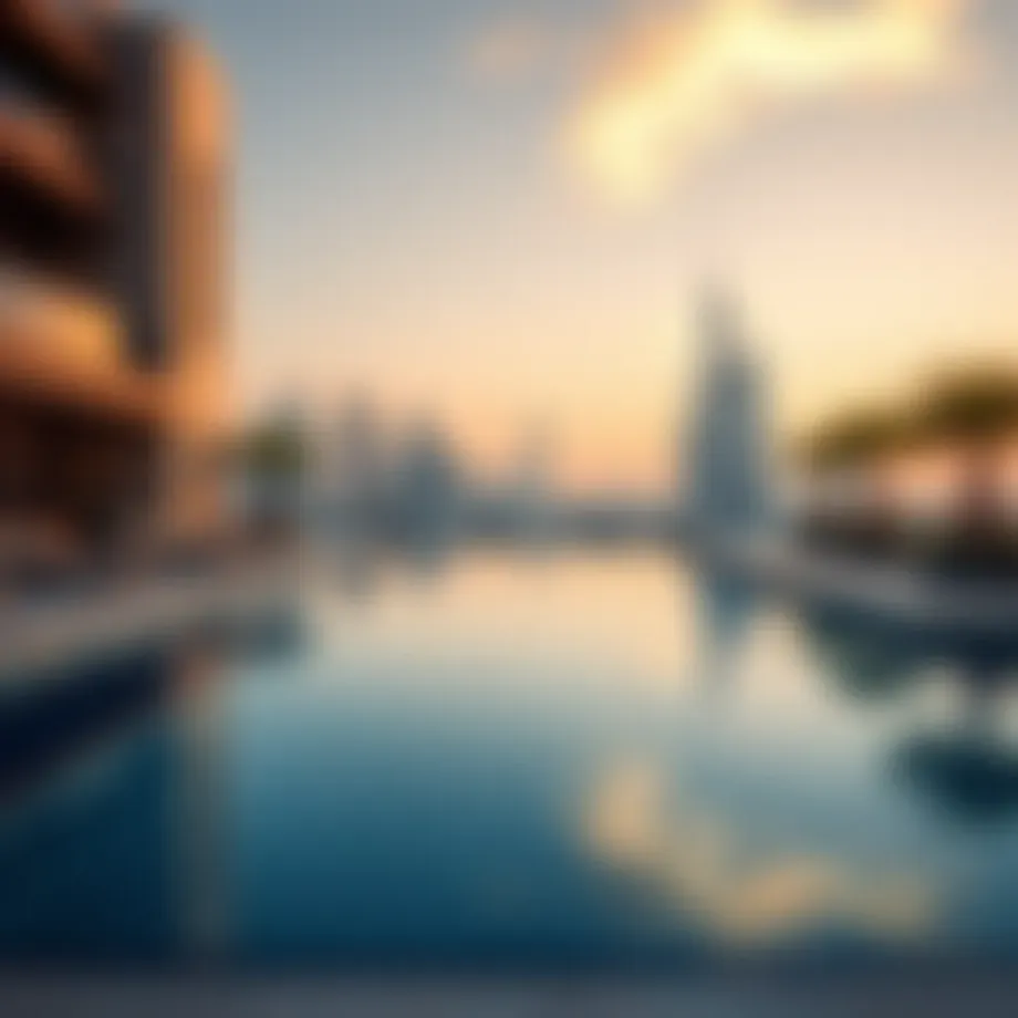 A stunning private pool overlooking the skyline of Dubai