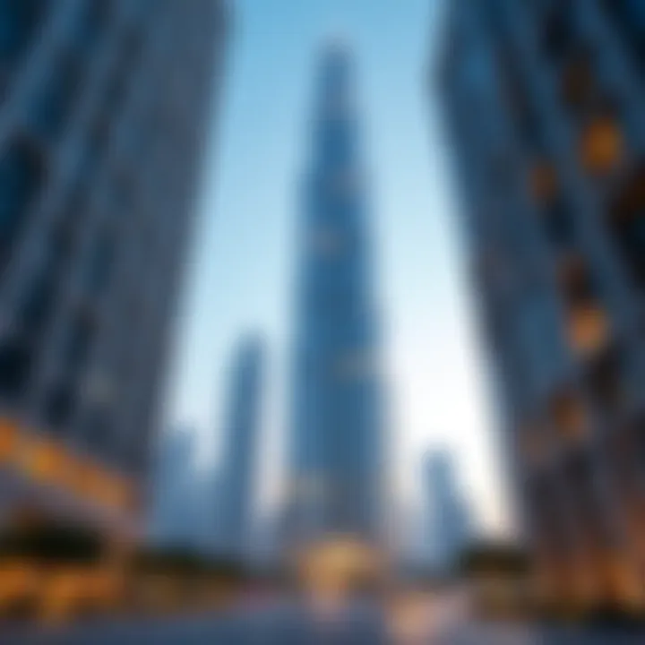 Architectural features of a modern financial tower in Dubai